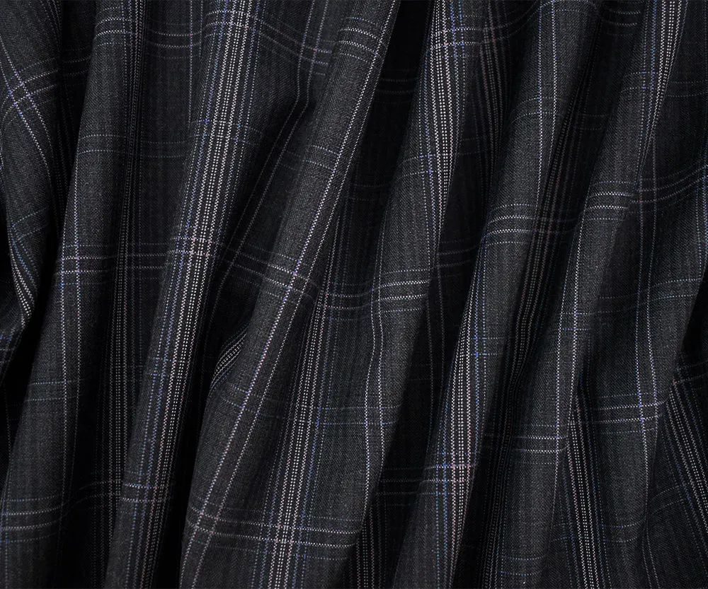 Gray-Purple-Multi Wool-Poly Plaid Woven Shirting Fabric