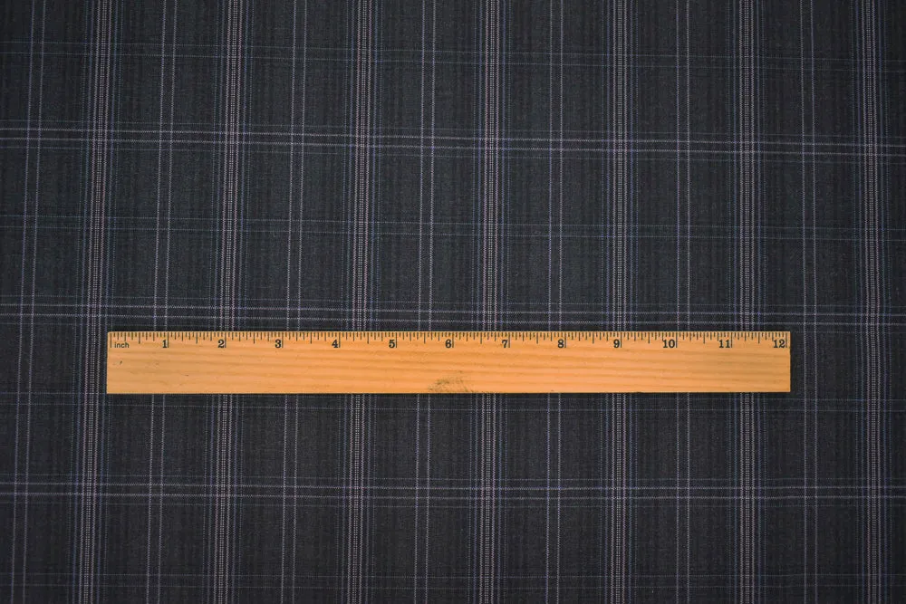 Gray-Purple-Multi Wool-Poly Plaid Woven Shirting Fabric