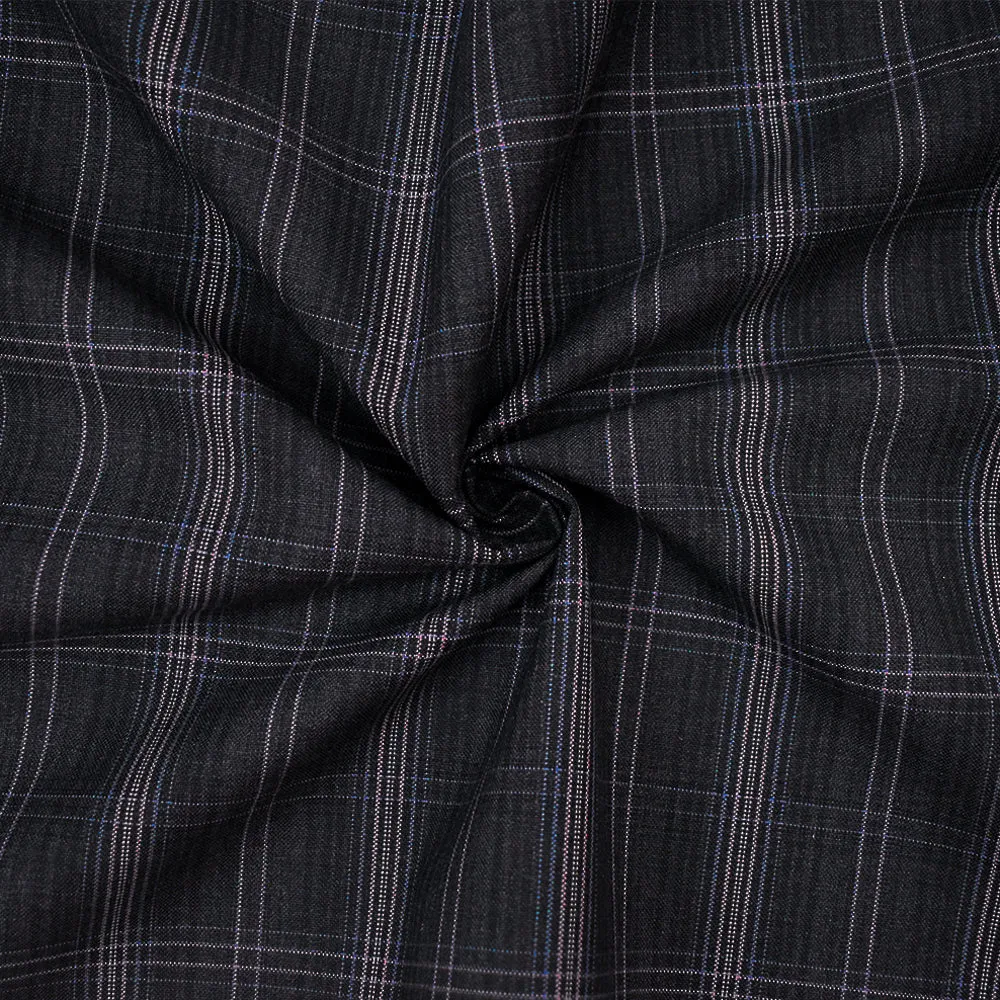 Gray-Purple-Multi Wool-Poly Plaid Woven Shirting Fabric