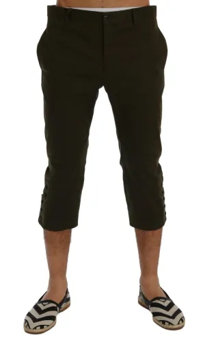 Green Cotton Stretch Capri Pants