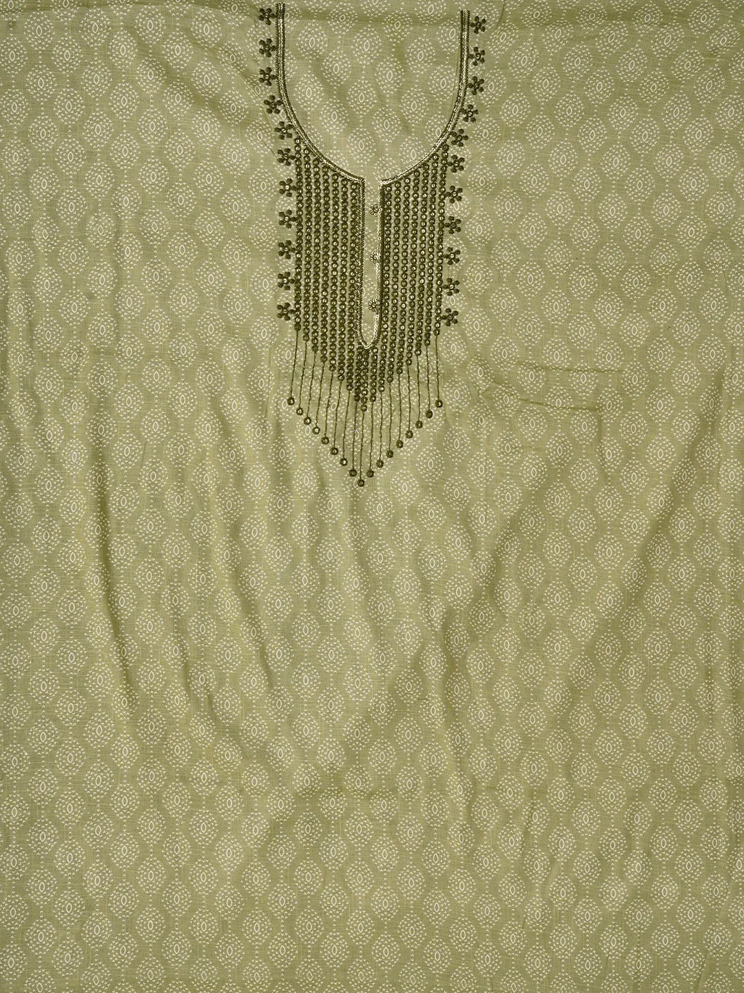 Green Embroidered Cotton Blend Dress Material with Dupatta
