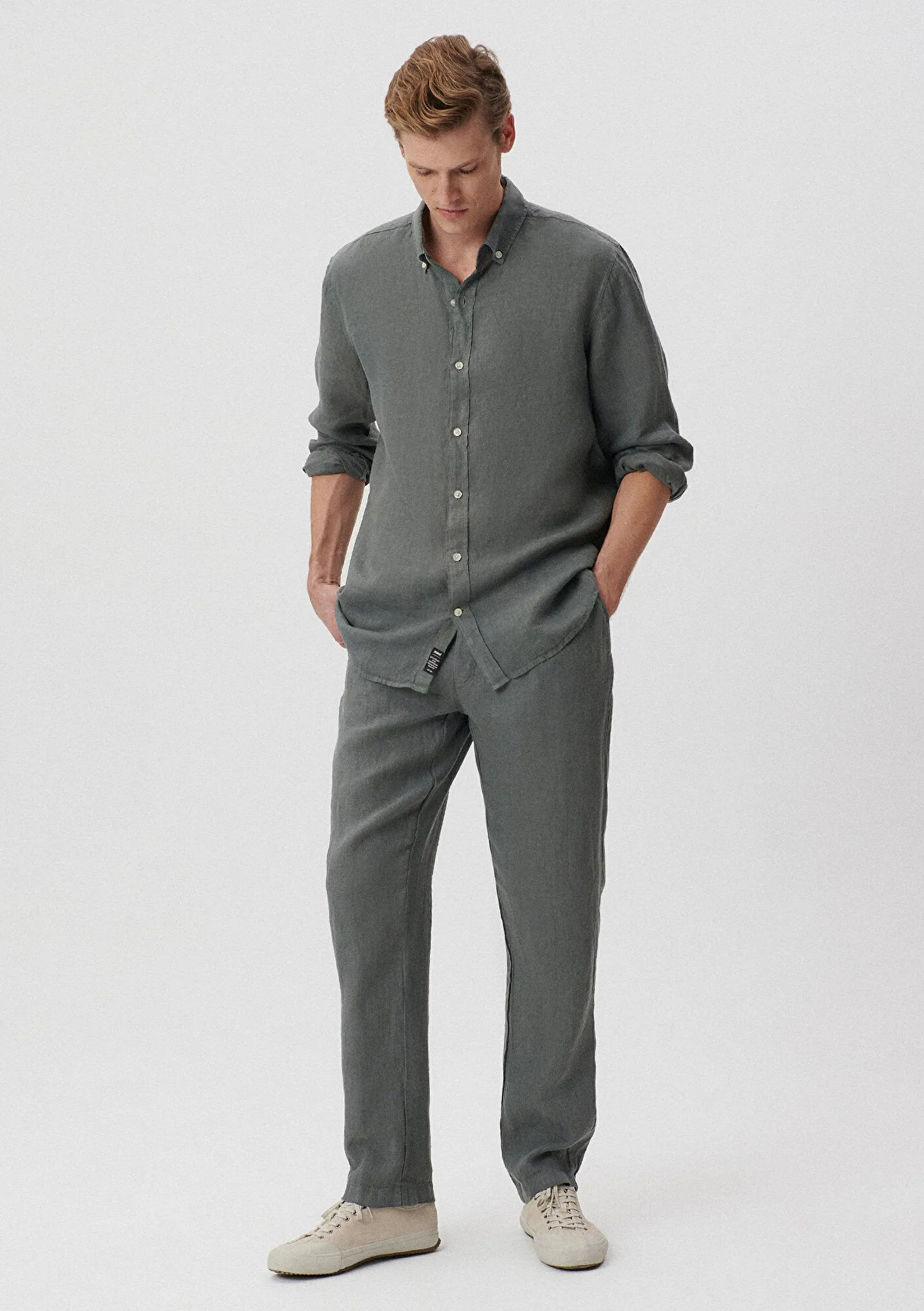 Green Linen Jogger Pants