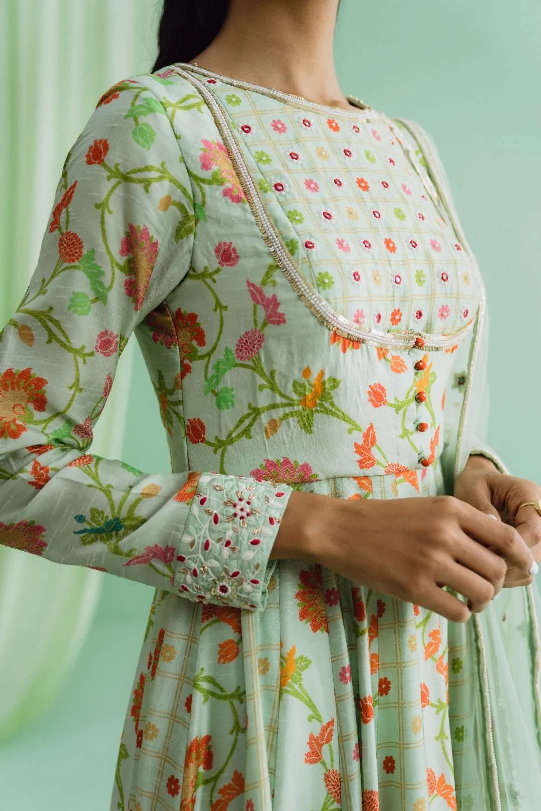 Green Printed Anarkali Set
