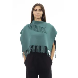 Green Wool Women Poncho with Fringes