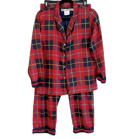 Gretchen Scott PJ SET Plaidy Cooper 💯 cotton size M