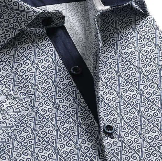 Grey-Blue Short Sleeve Button up Shirts for Men - Tailored Slim Fit Cotton Dress Shirts