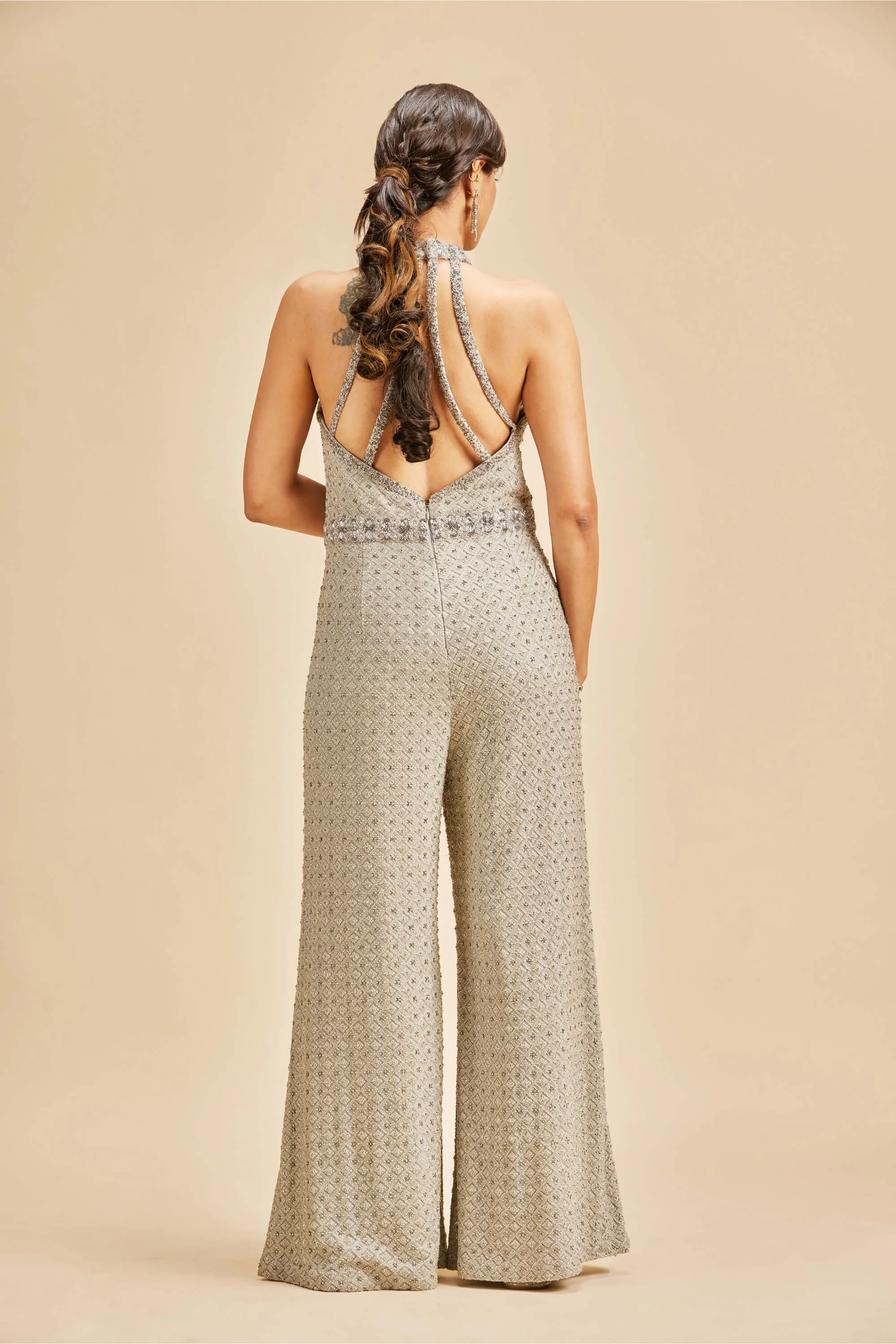 Grey embroidered jumpsuit