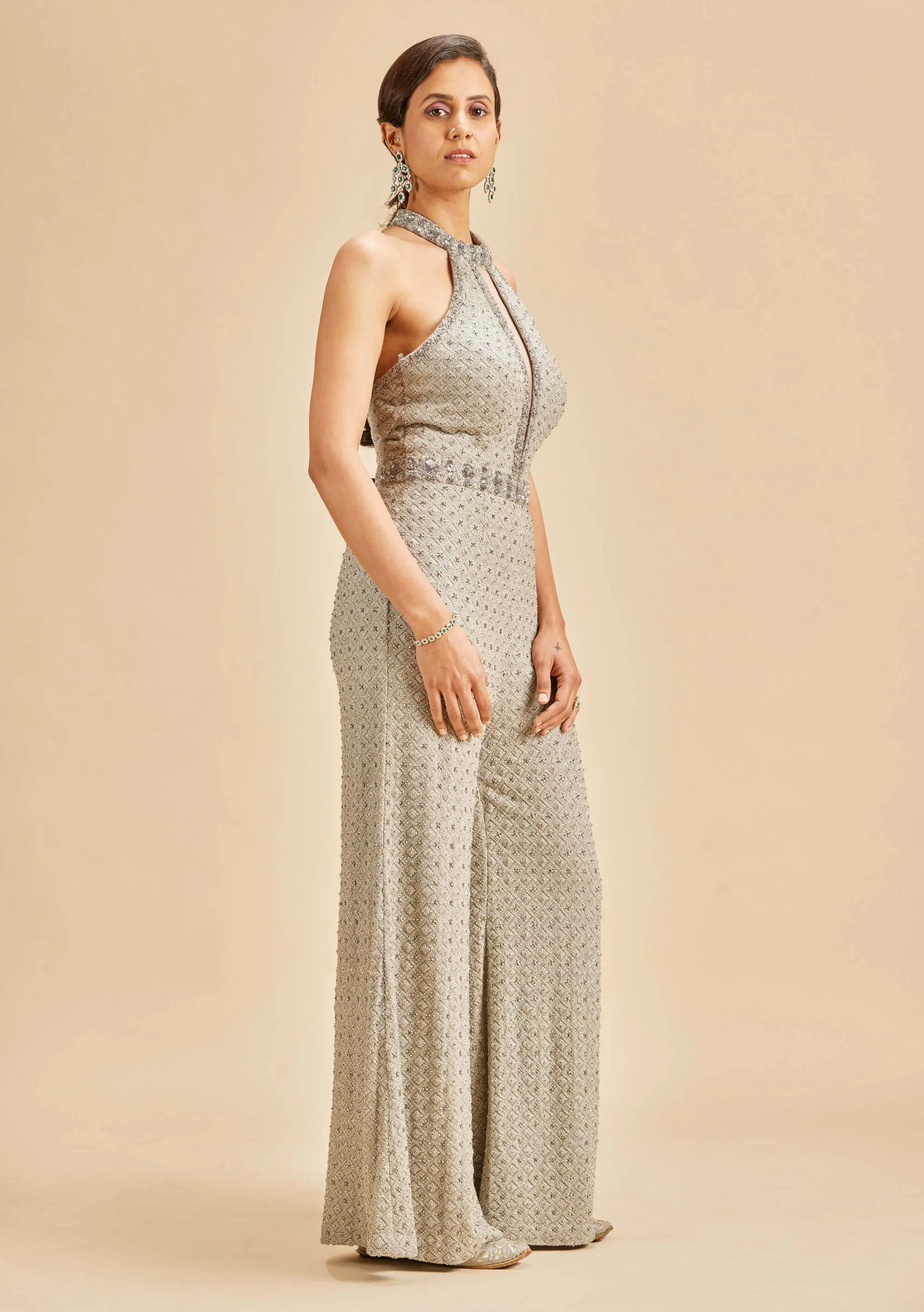 Grey embroidered jumpsuit