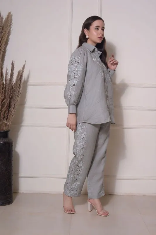 GREY LINEN CUTWORK COORD SET