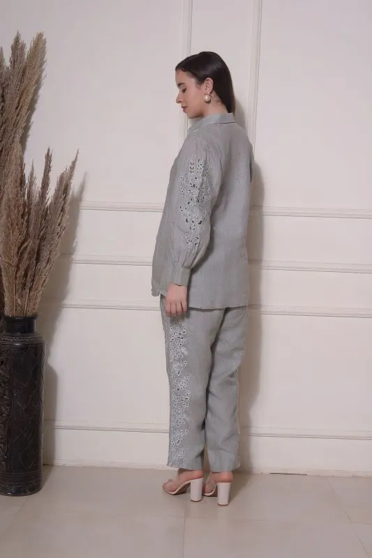 GREY LINEN CUTWORK COORD SET