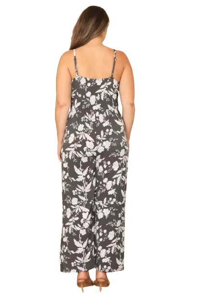 Grey Plus Size Spaghetti Strap Floral Jumpsuit - Pack of 6