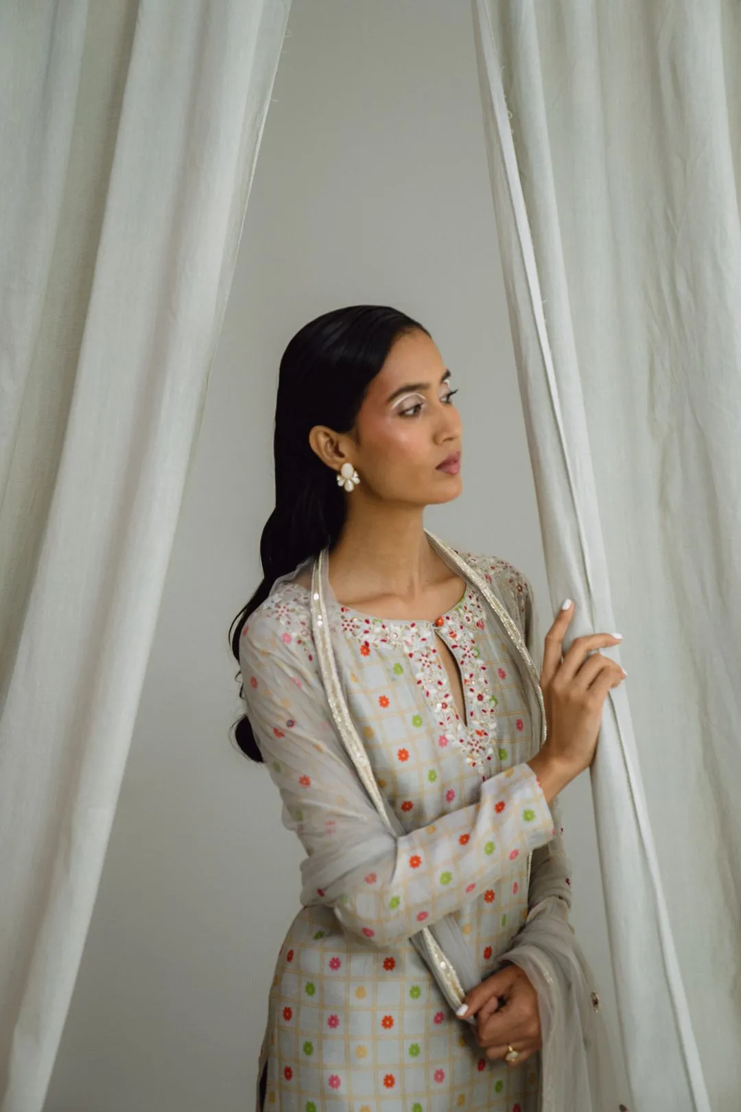 Grey Printed Kurta Set