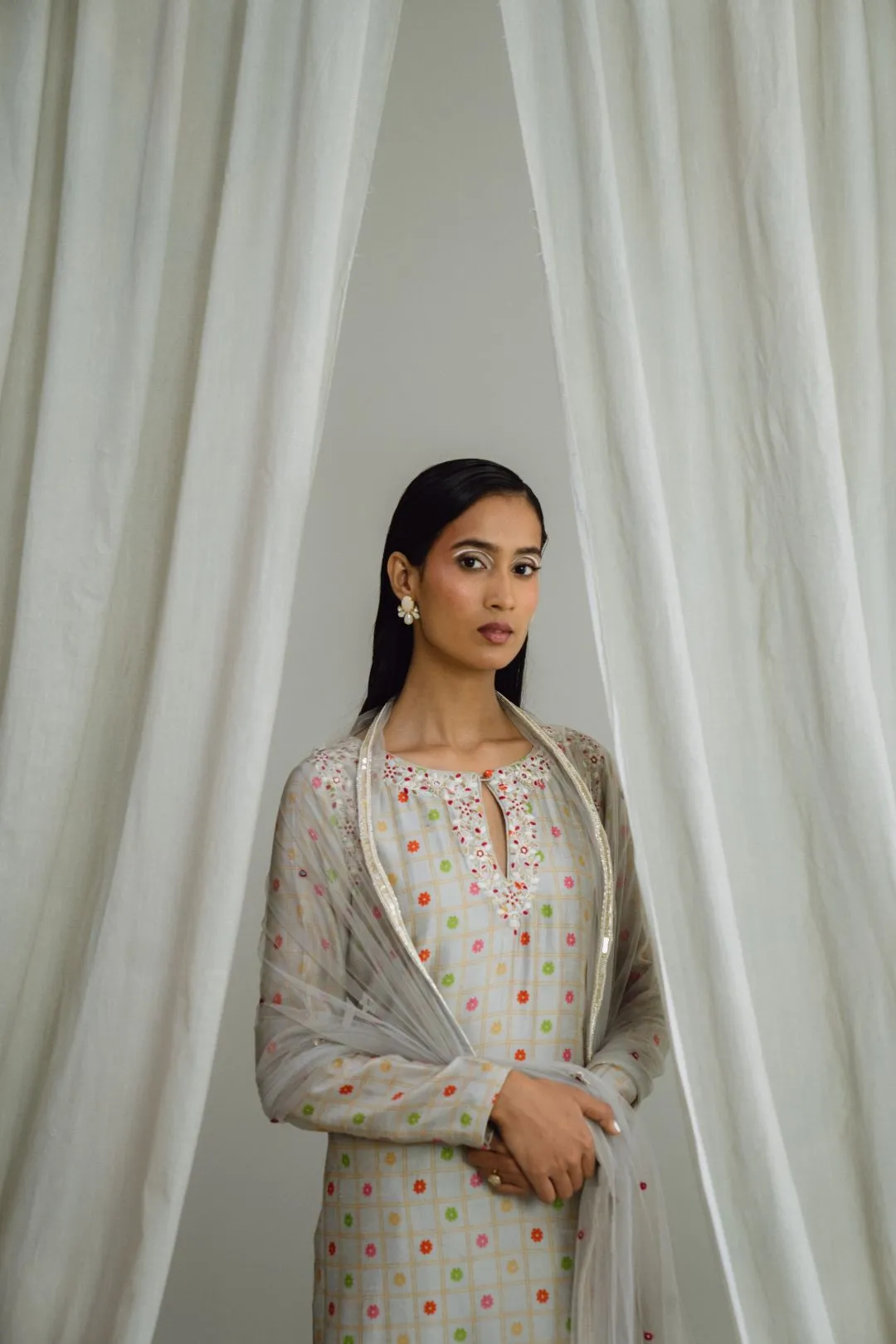 Grey Printed Kurta Set