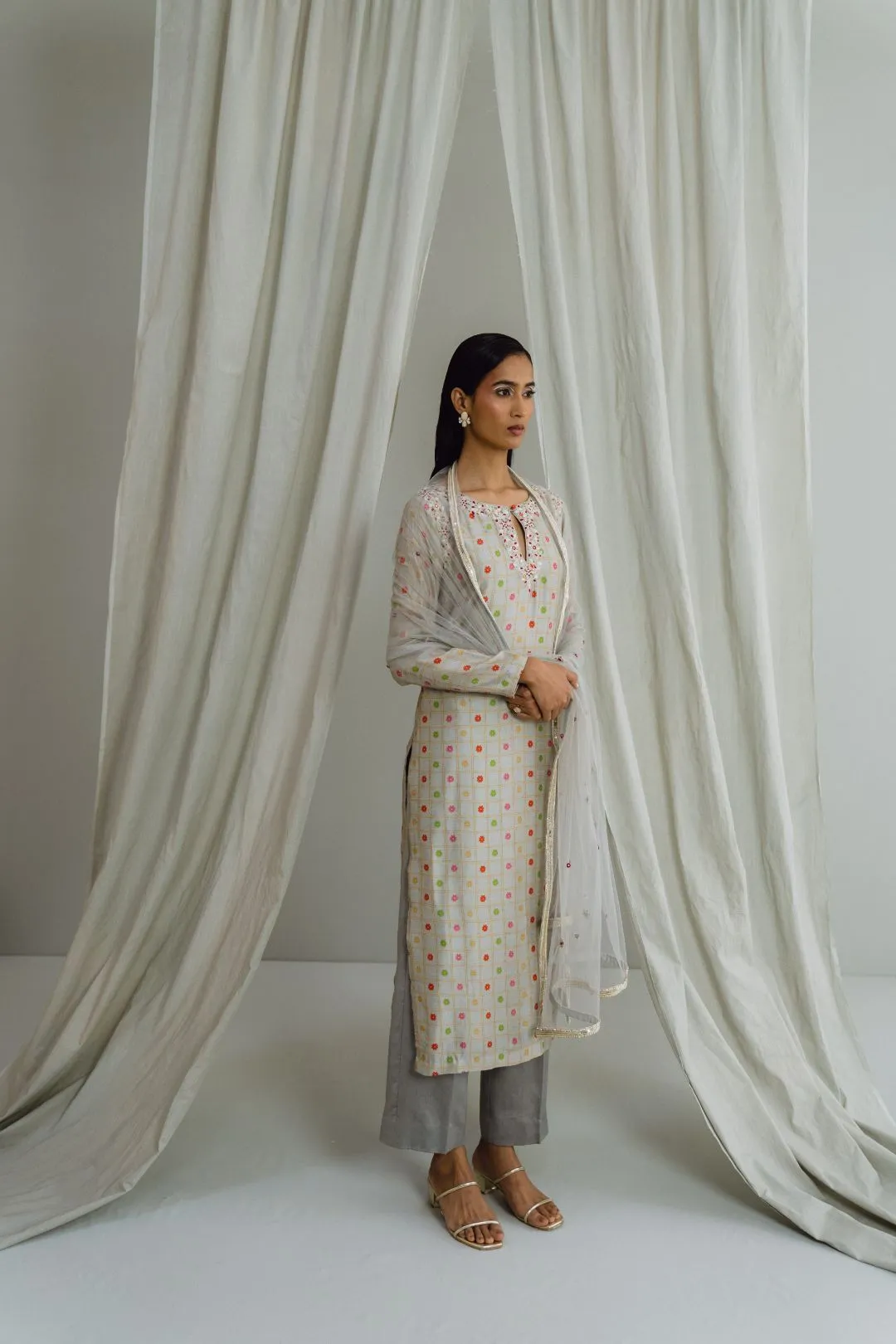 Grey Printed Kurta Set