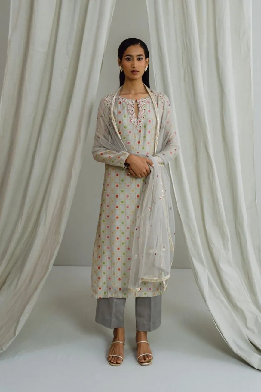 Grey Printed Kurta Set