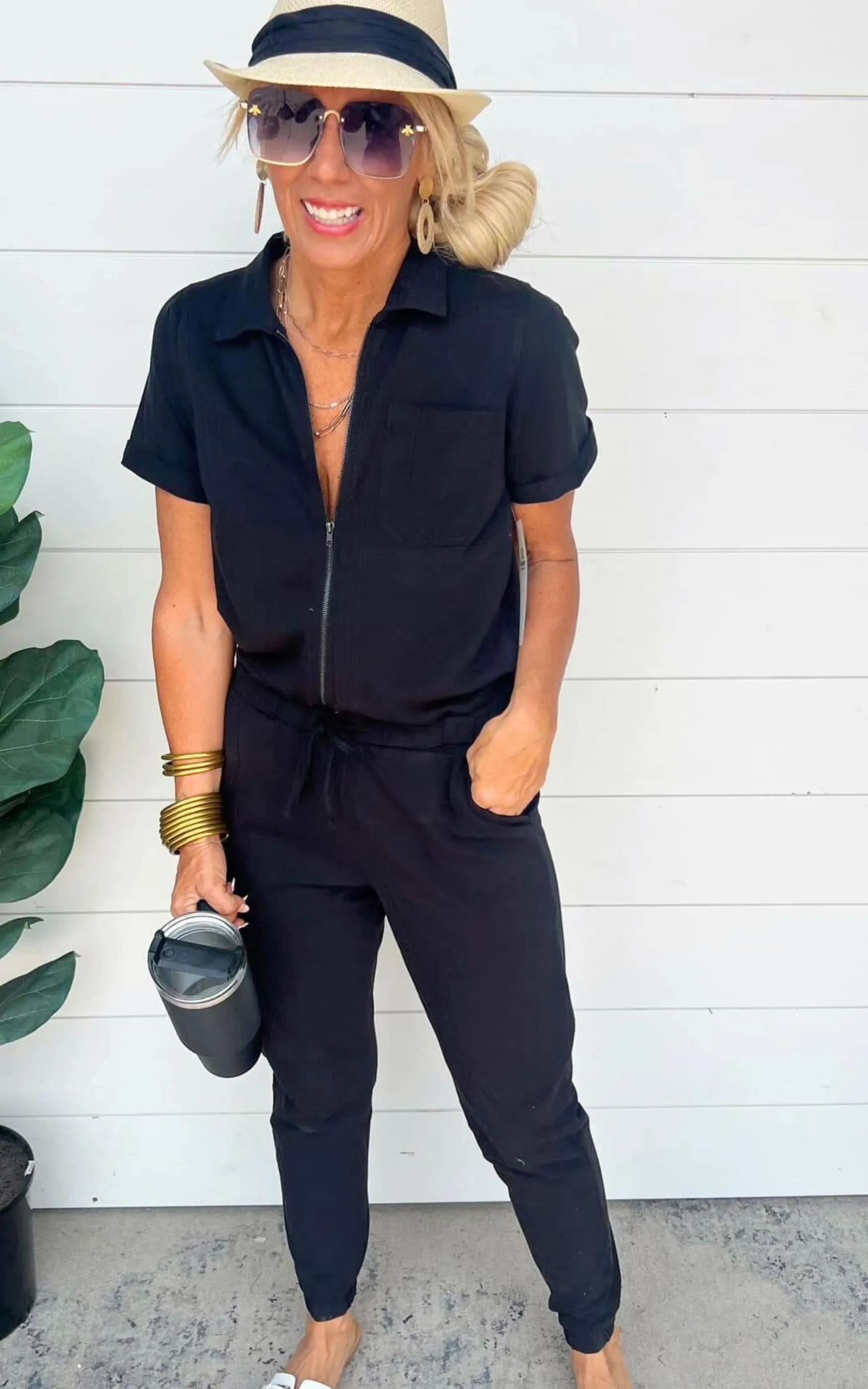 Half Zip Collared Jersey Jumpsuit | Mono B