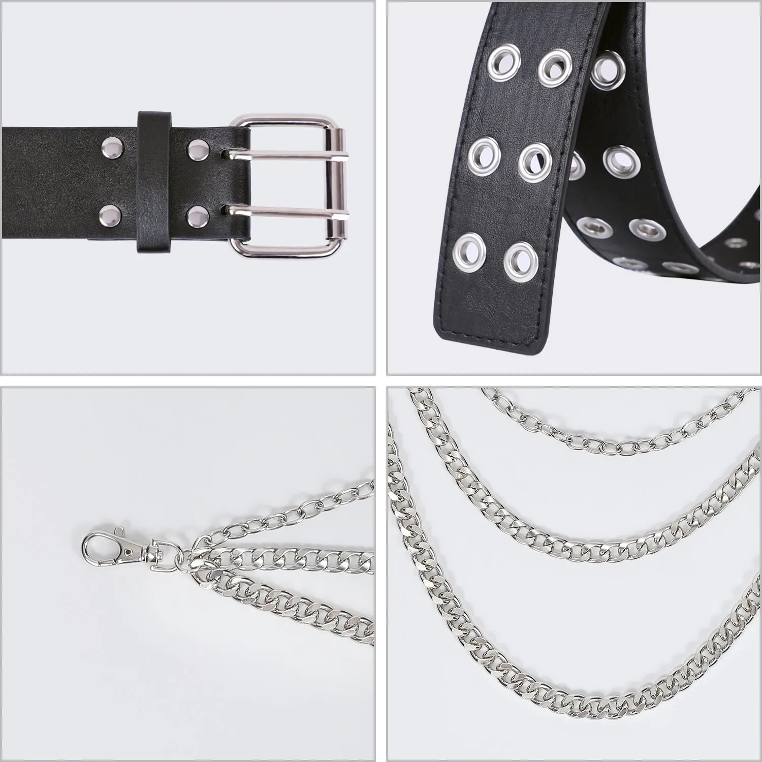 Halloween Double Grommet Belt for Women Men -JASGOOD PU Leather Double Prong Buckle Vintage Punk Rock Jeans Belts