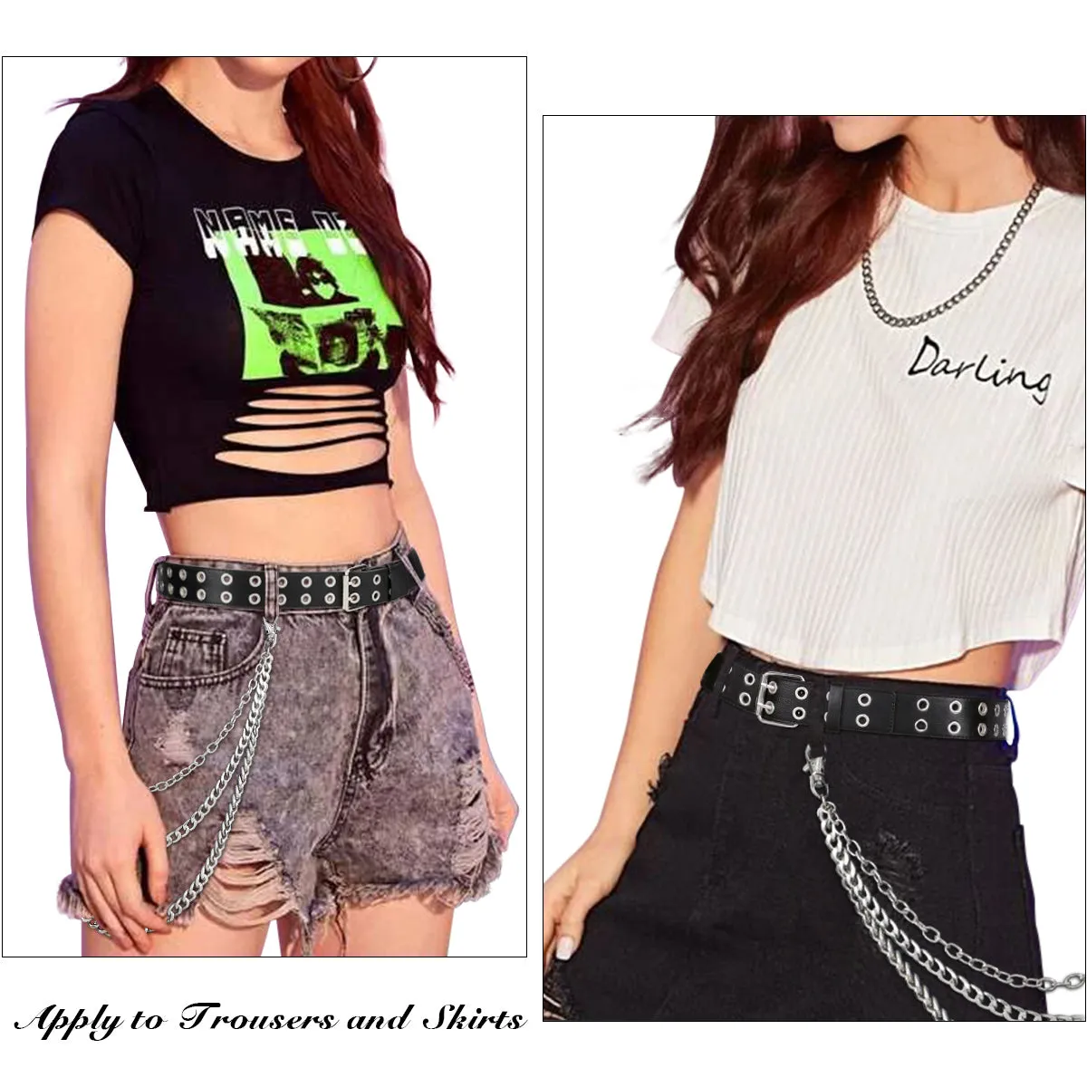Halloween Double Grommet Belt for Women Men -JASGOOD PU Leather Double Prong Buckle Vintage Punk Rock Jeans Belts