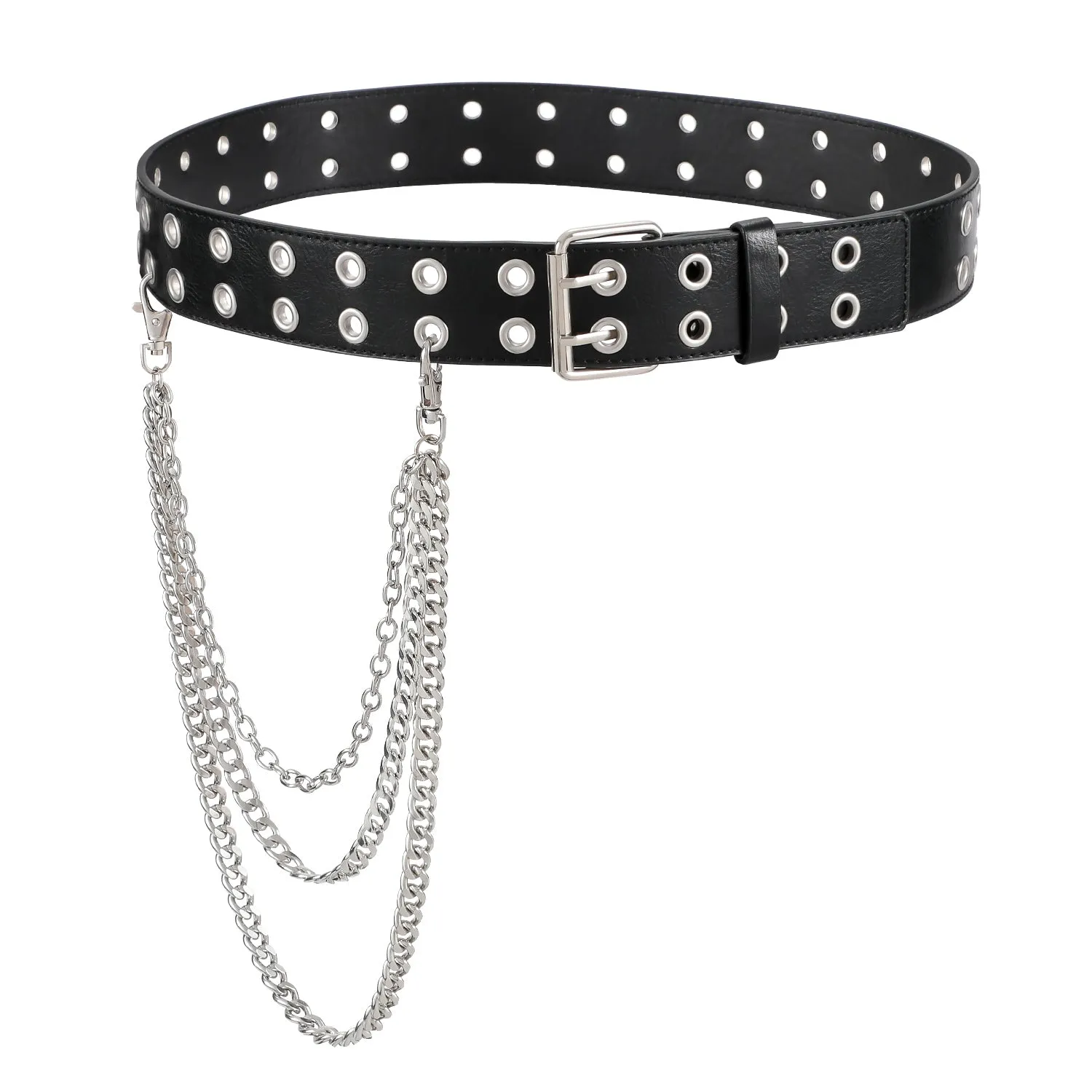 Halloween Double Grommet Belt for Women Men -JASGOOD PU Leather Double Prong Buckle Vintage Punk Rock Jeans Belts
