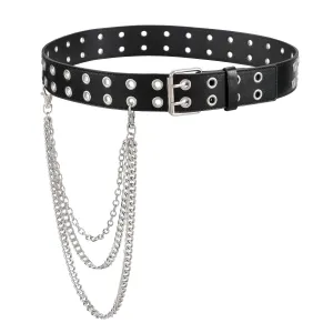 Halloween Double Grommet Belt for Women Men -JASGOOD PU Leather Double Prong Buckle Vintage Punk Rock Jeans Belts