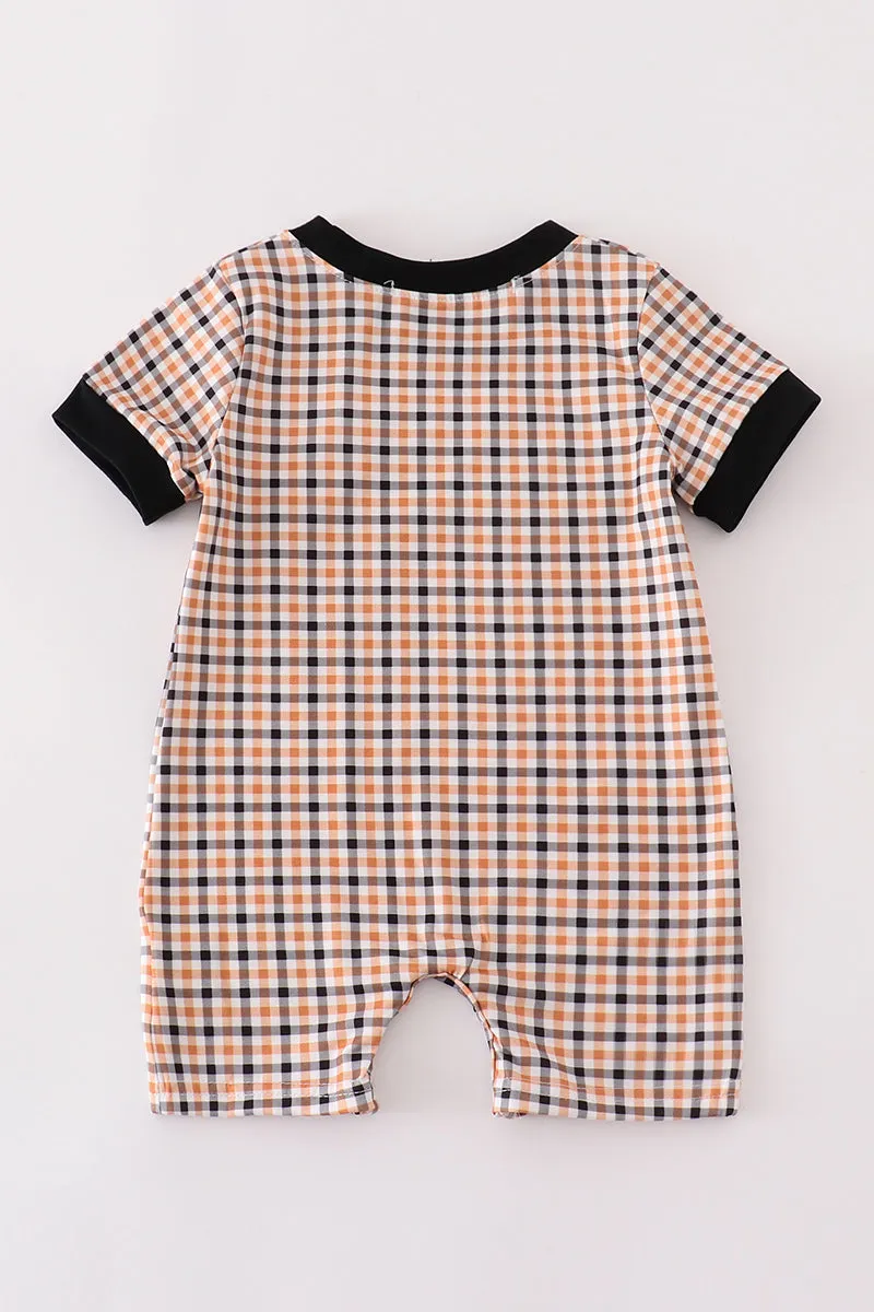 Halloween Ghost Embroidery Plaid Boy Romper