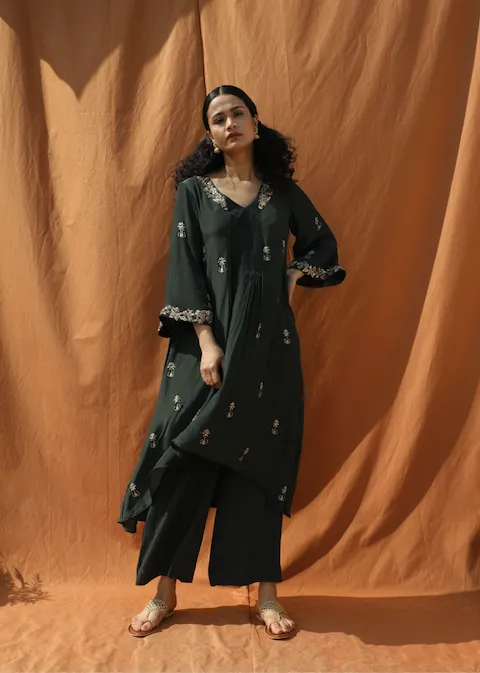 Hand Embroidered & Printed Kaftan top and Pants Set