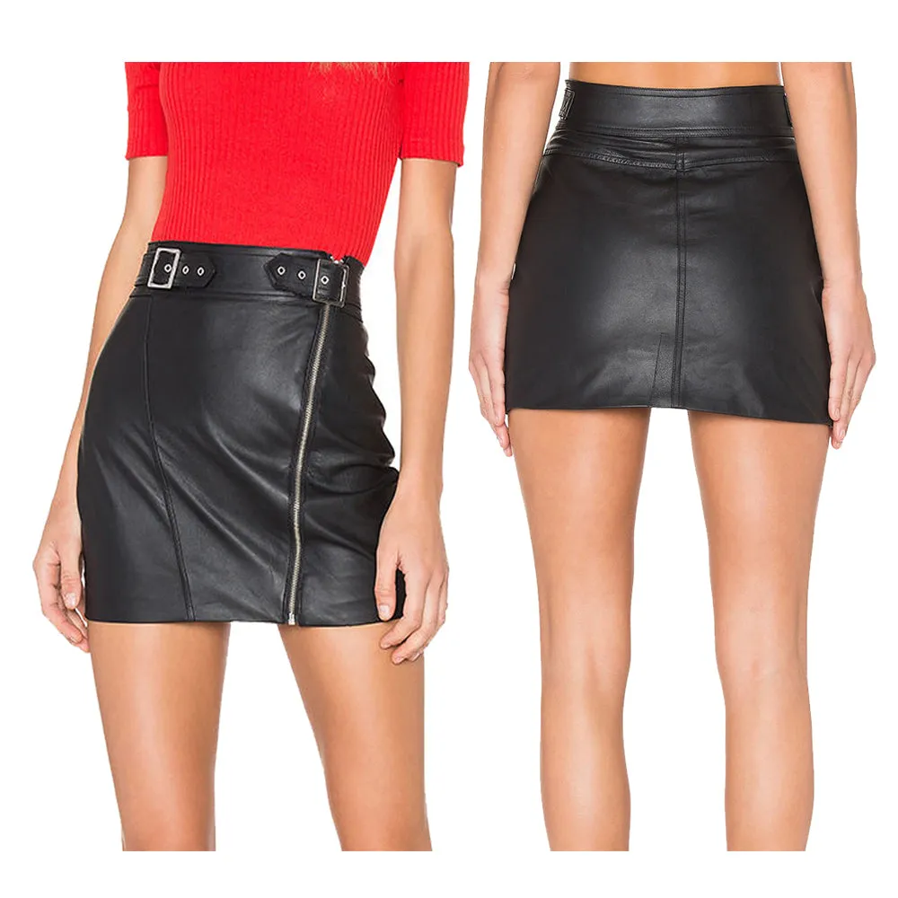 Handmade Zipper Leather Gothic Skirt Stylish High Waist Mini Moto Capulet Stella Skirt