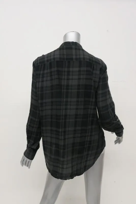 Hartford Plaid Button Down Shirt Gray/Black Cotton Size 5 Long Sleeve Top