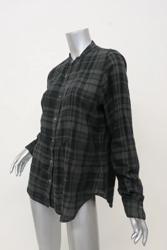 Hartford Plaid Button Down Shirt Gray/Black Cotton Size 5 Long Sleeve Top