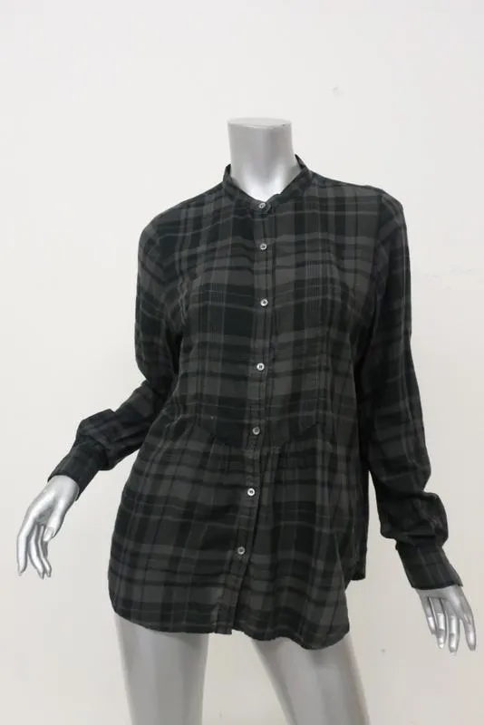 Hartford Plaid Button Down Shirt Gray/Black Cotton Size 5 Long Sleeve Top