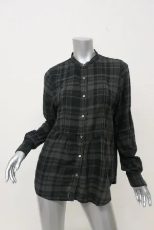 Hartford Plaid Button Down Shirt Gray/Black Cotton Size 5 Long Sleeve Top