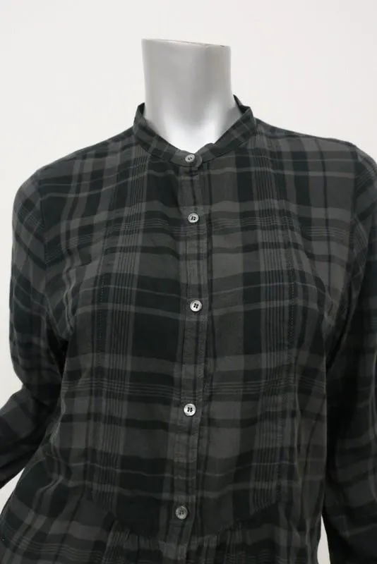 Hartford Plaid Button Down Shirt Gray/Black Cotton Size 5 Long Sleeve Top