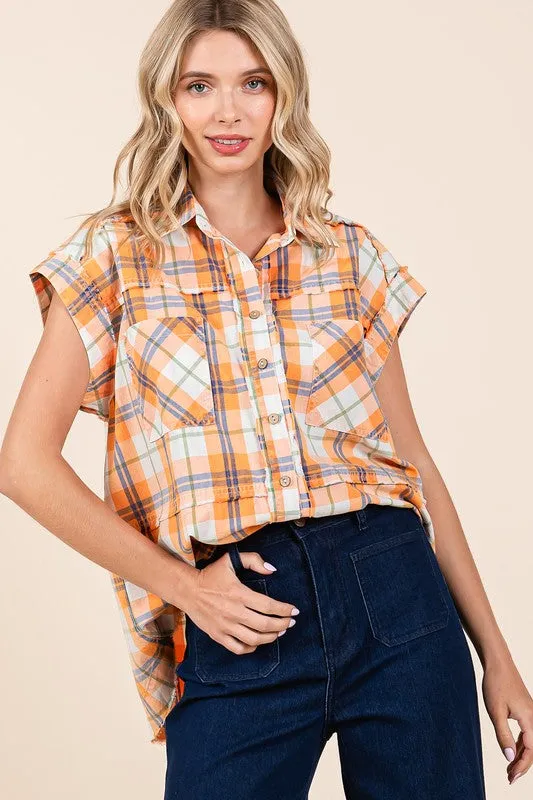 Hazel Blues® |  Mittoshop Mineral Wash Plaid Button Down Shirt