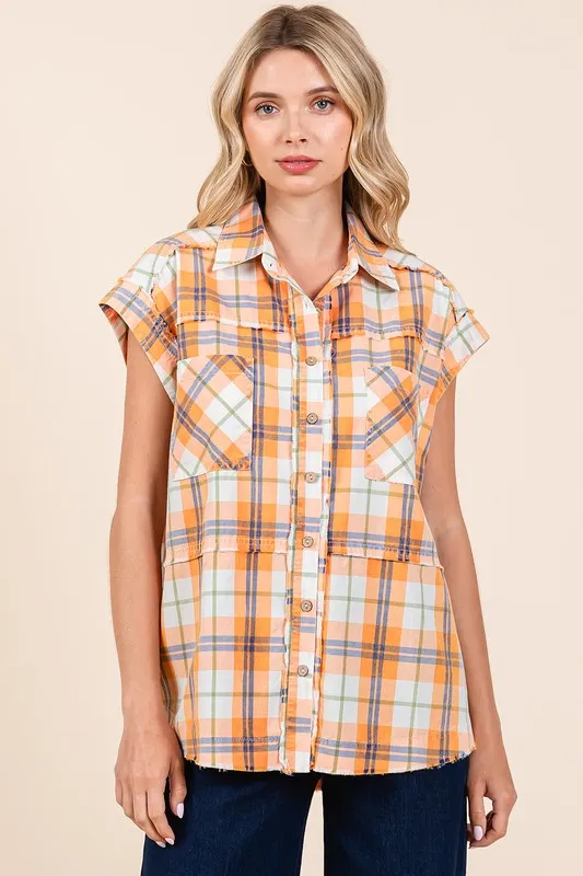 Hazel Blues® |  Mittoshop Mineral Wash Plaid Button Down Shirt