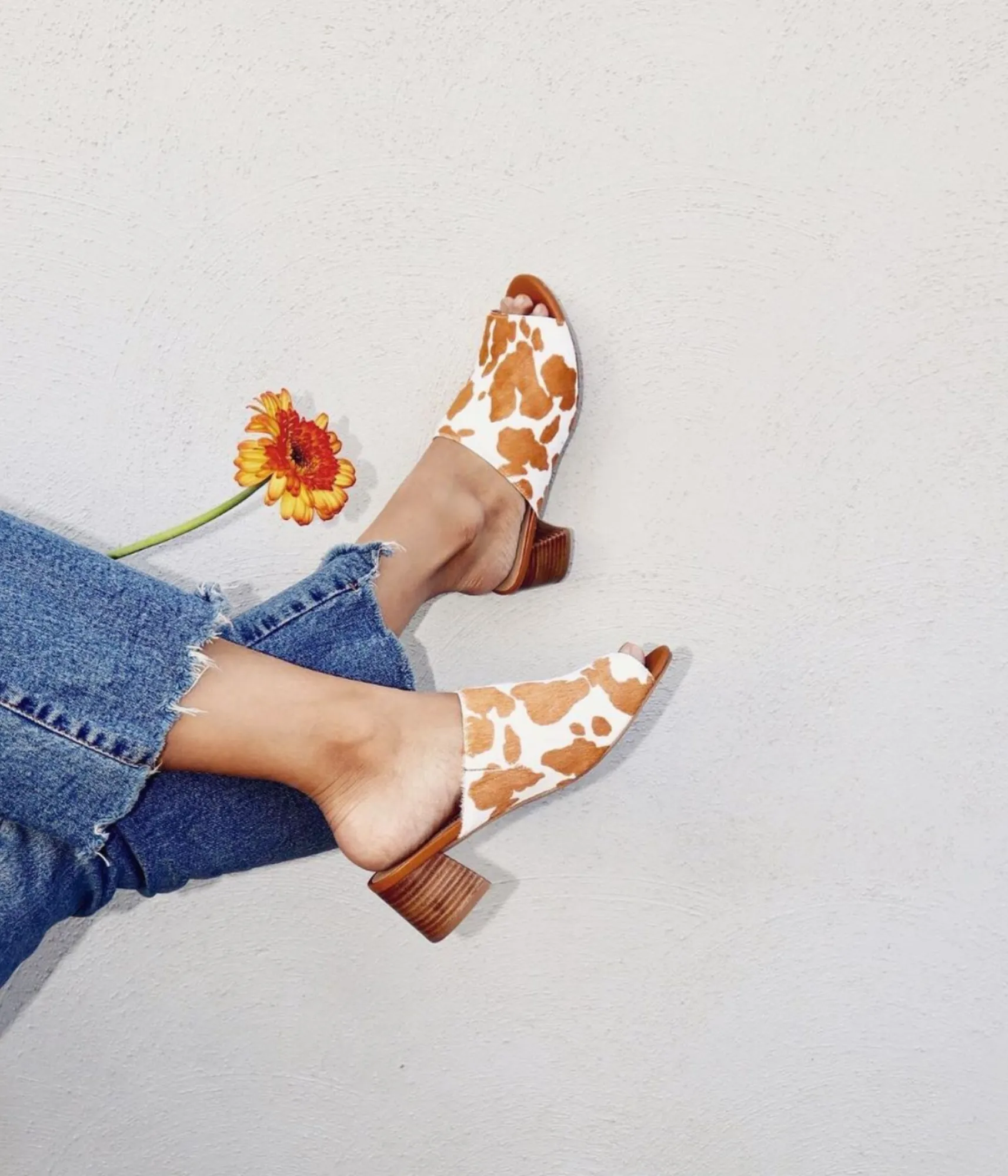 Hazel Blues® |  Richwood Peeptoe Tan and White Cowhide Slide