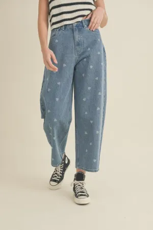 HEART PRINTED DENIM PANTS
