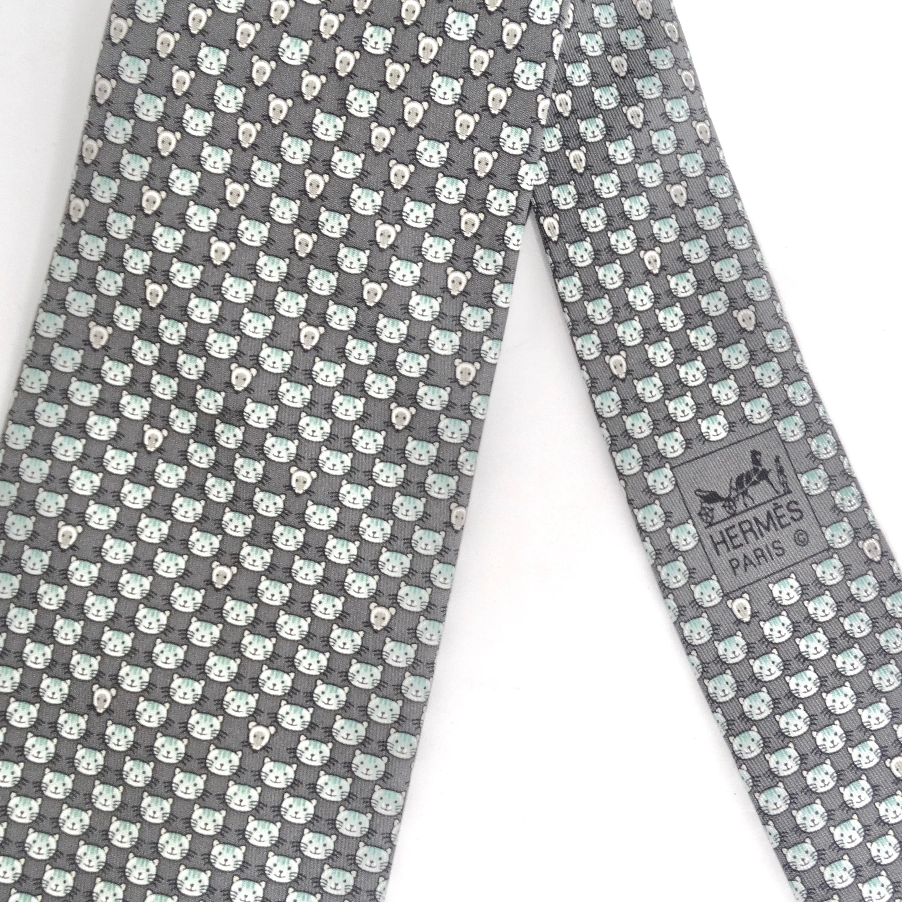 Hermes 1990s Cat Print Tie