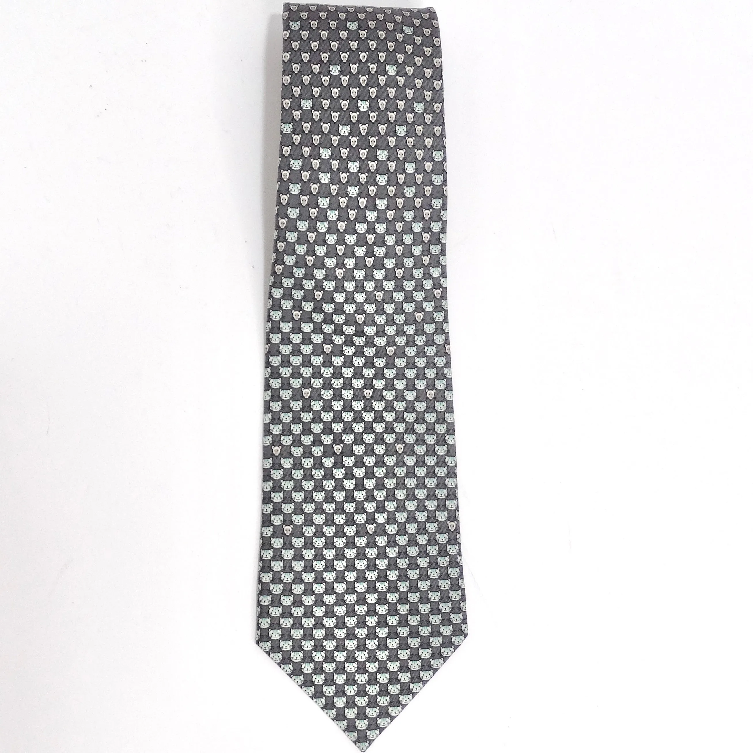 Hermes 1990s Cat Print Tie