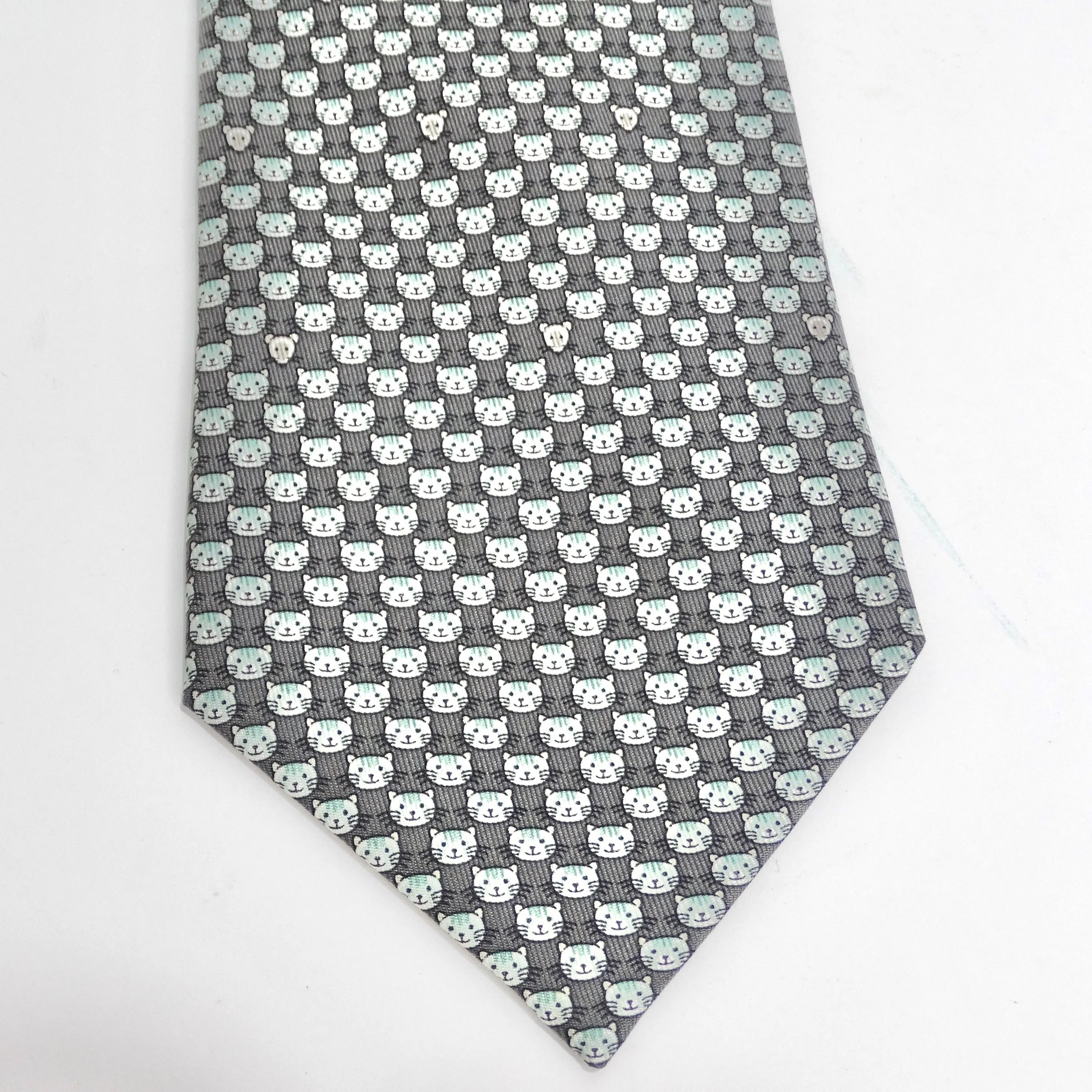 Hermes 1990s Cat Print Tie