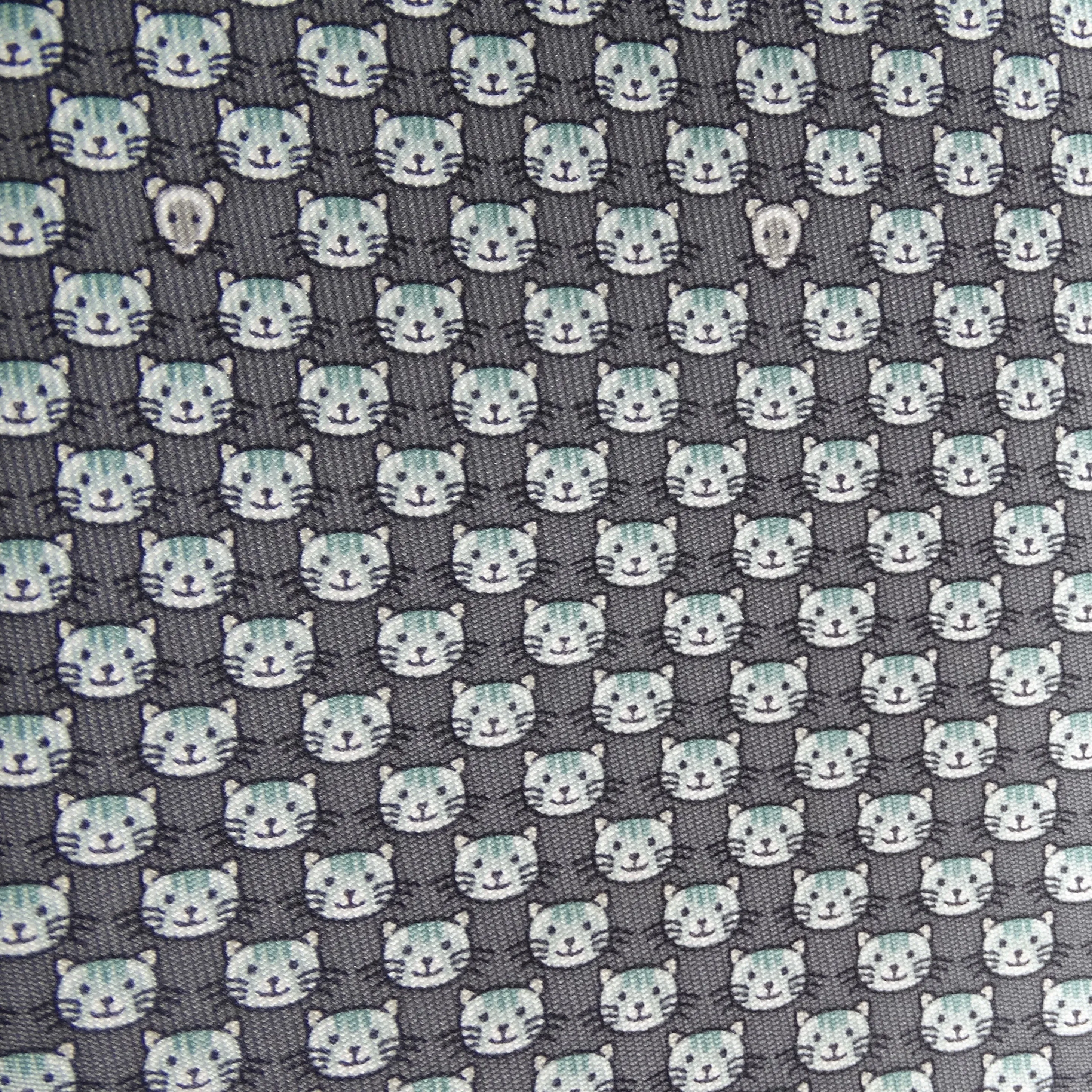 Hermes 1990s Cat Print Tie