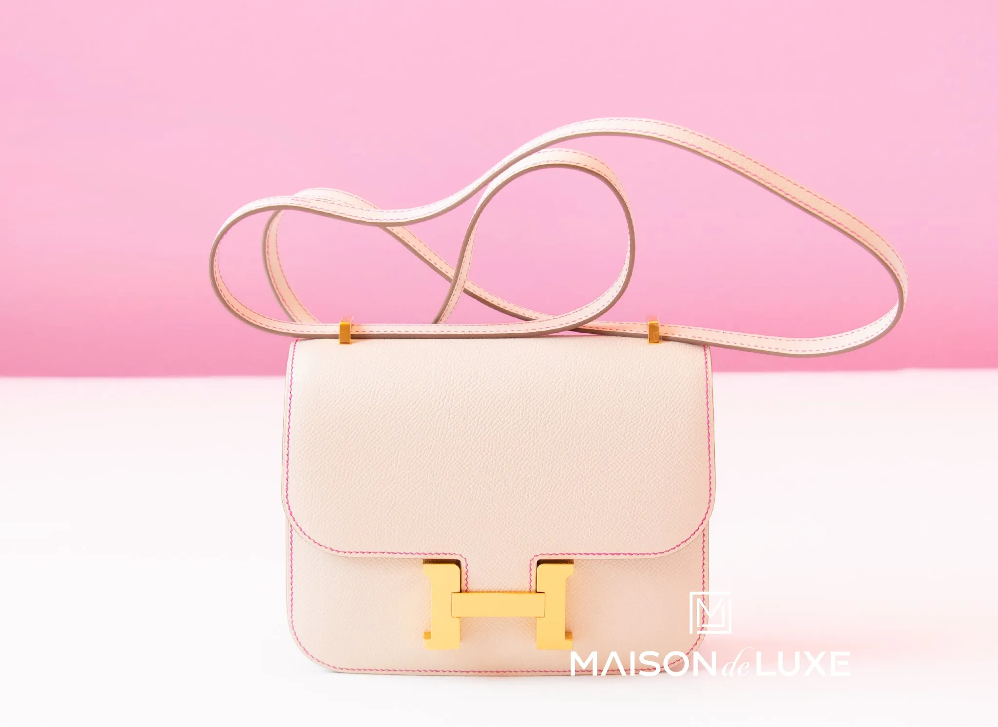 Hermes HSS Constance Mini 18 Craie   Pink Epsom Handbag