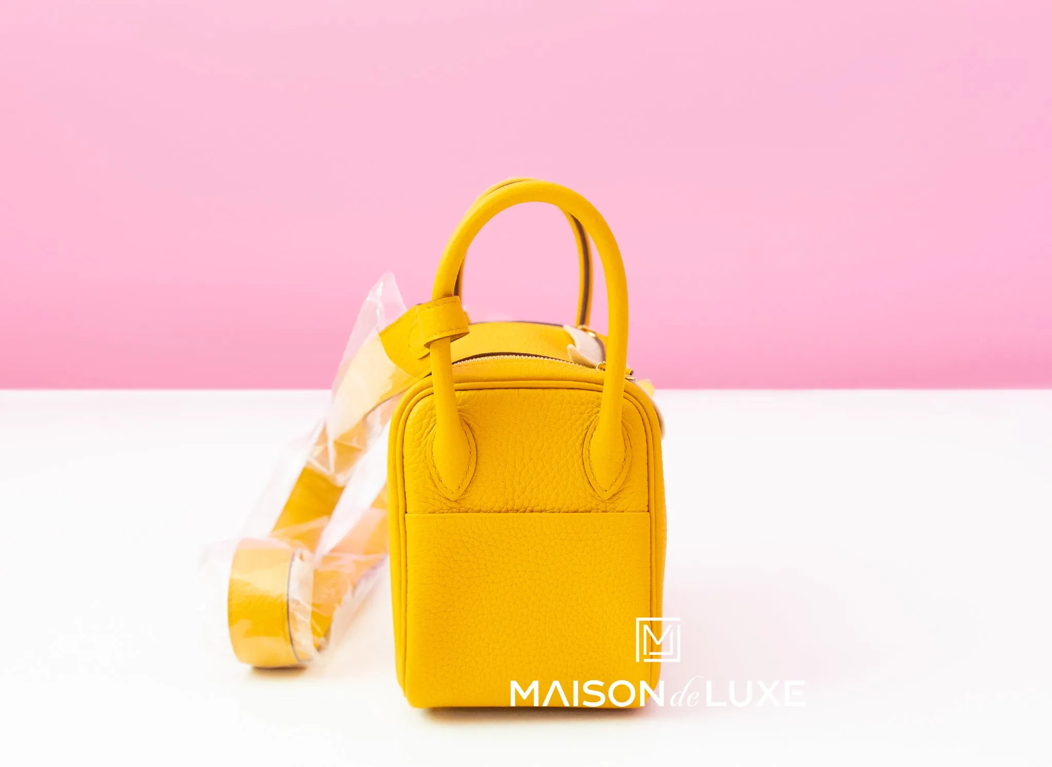 Hermes Mini Lindy 20 Jaune Ambre Clemence Gold Hardware