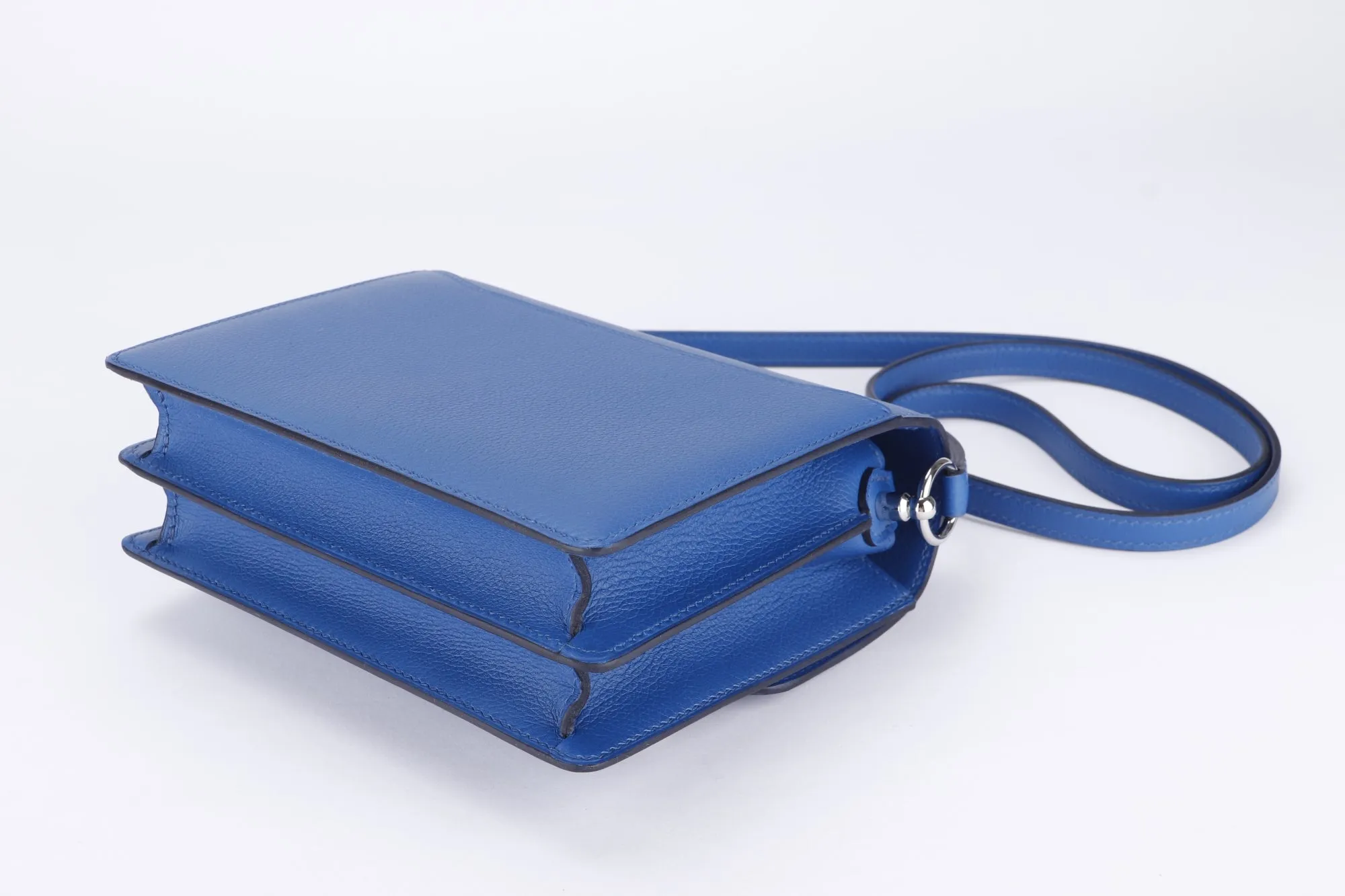 Hermes Mini Roulis, Stamp Z, Blue France Color, Evercolor Leather, Silver Hardware, with Dust Cover & Box