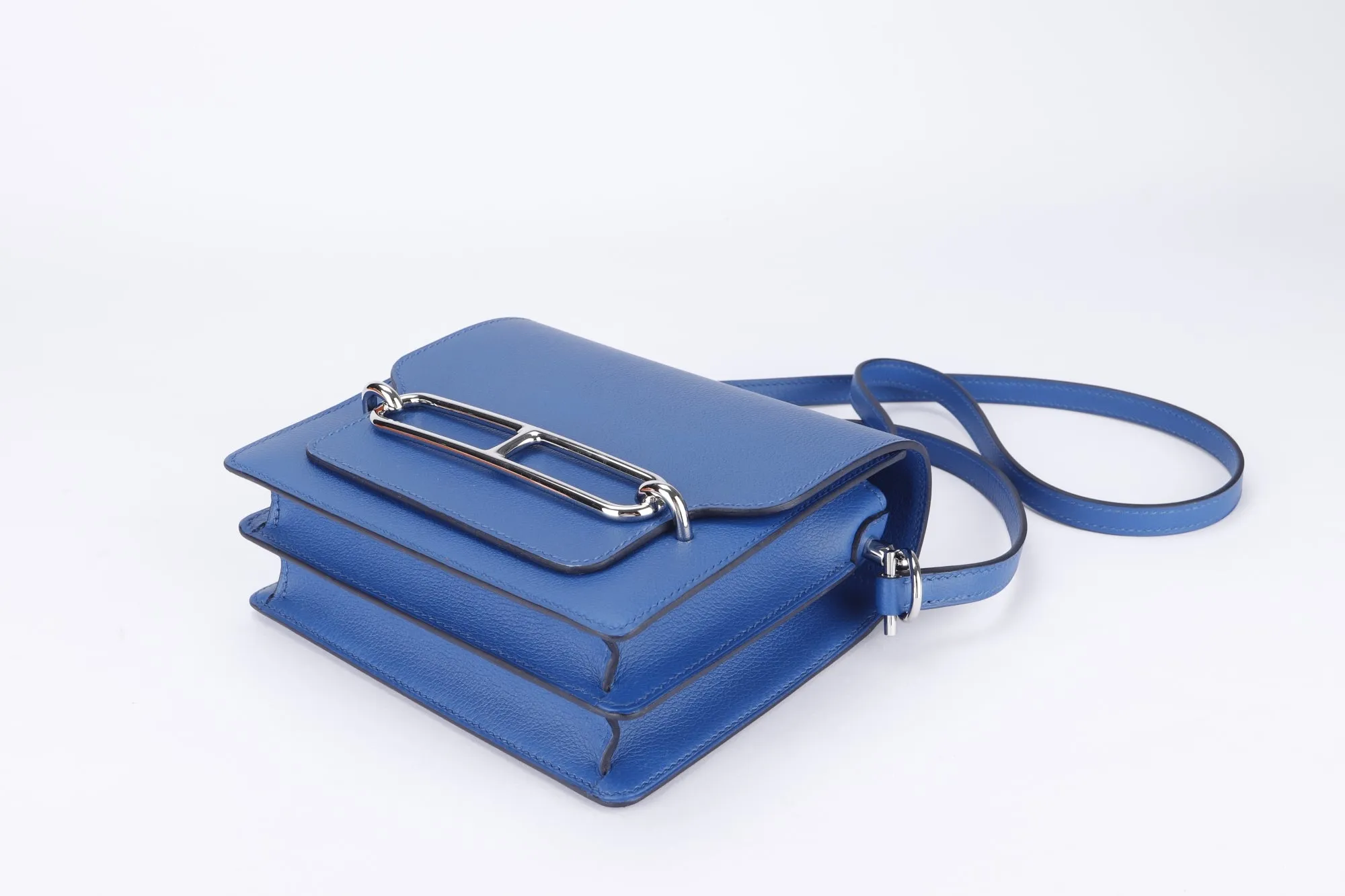 Hermes Mini Roulis, Stamp Z, Blue France Color, Evercolor Leather, Silver Hardware, with Dust Cover & Box