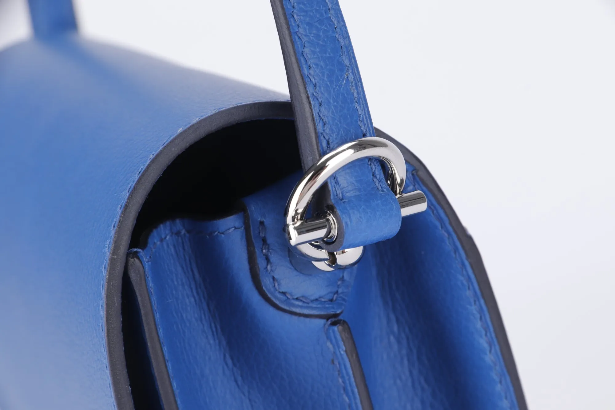 Hermes Mini Roulis, Stamp Z, Blue France Color, Evercolor Leather, Silver Hardware, with Dust Cover & Box