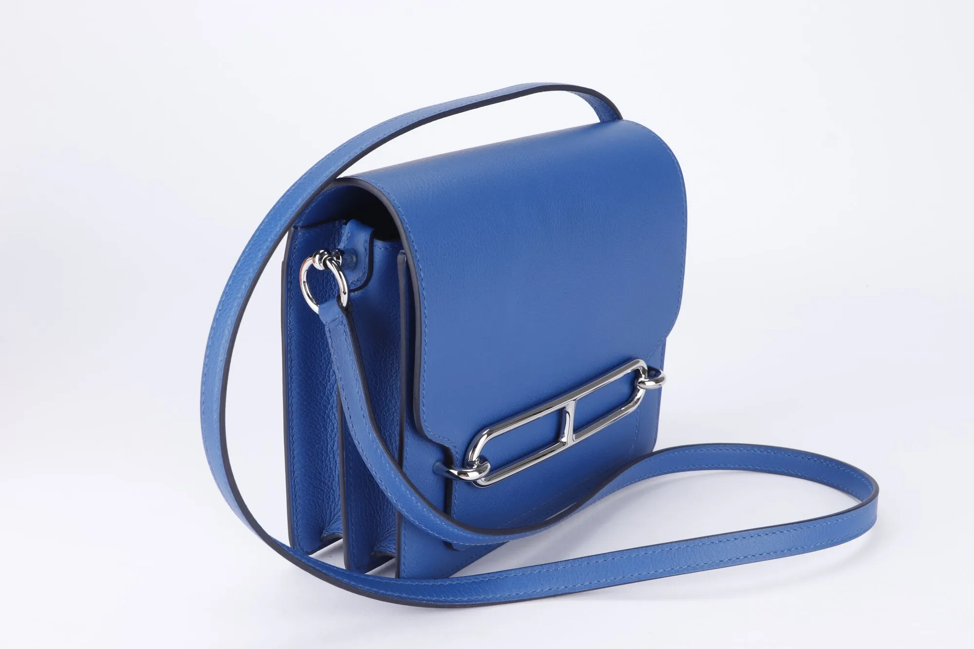 Hermes Mini Roulis, Stamp Z, Blue France Color, Evercolor Leather, Silver Hardware, with Dust Cover & Box