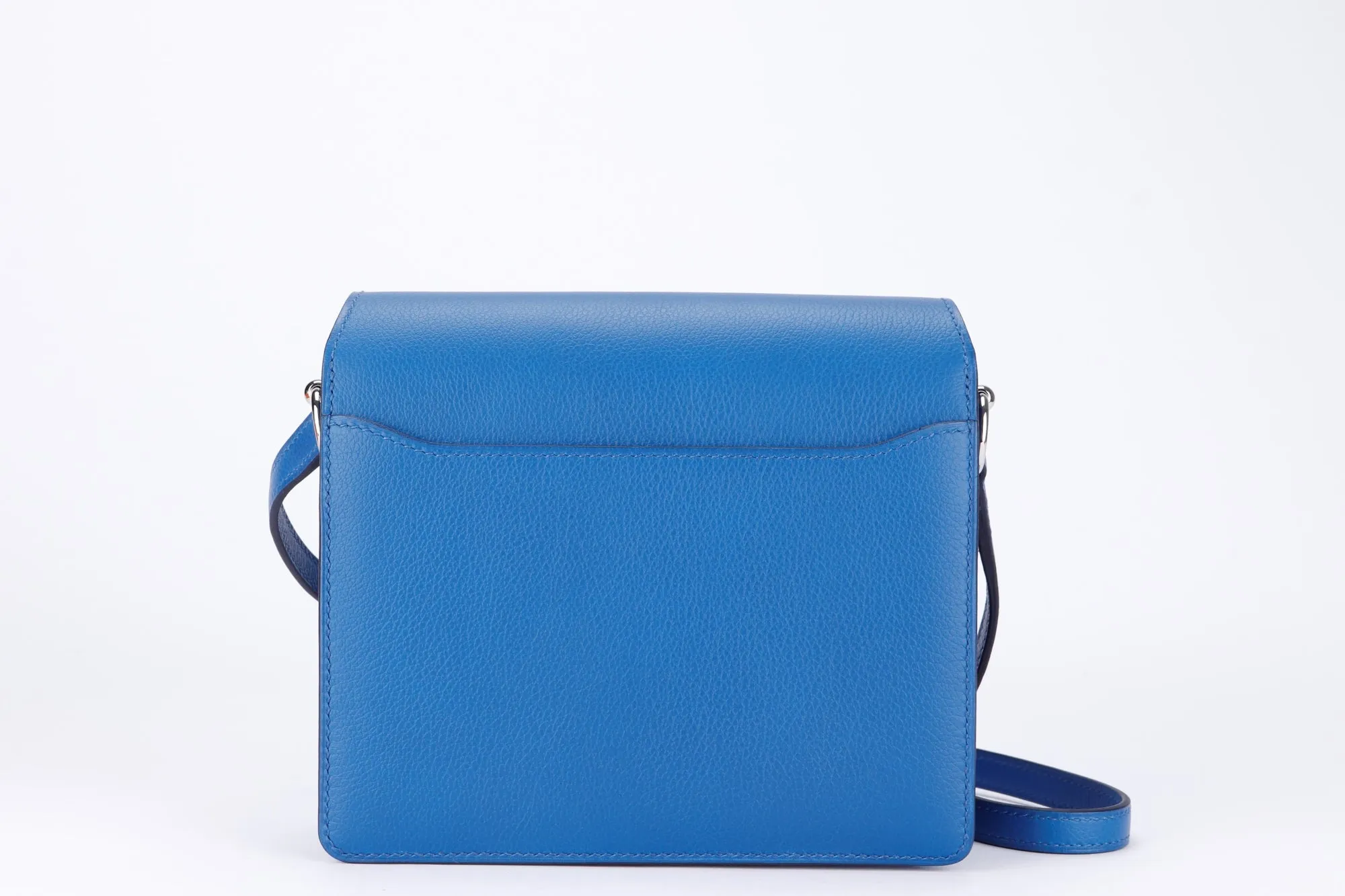 Hermes Mini Roulis, Stamp Z, Blue France Color, Evercolor Leather, Silver Hardware, with Dust Cover & Box
