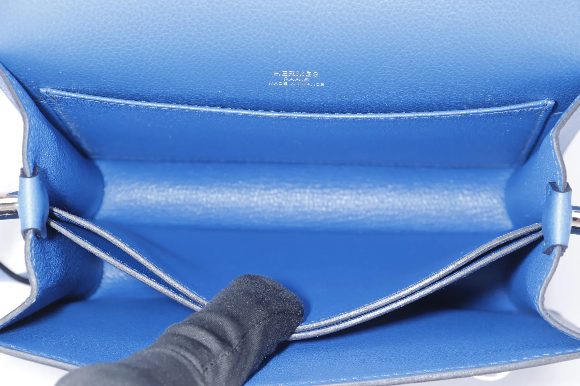 Hermes Mini Roulis, Stamp Z, Blue France Color, Evercolor Leather, Silver Hardware, with Dust Cover & Box