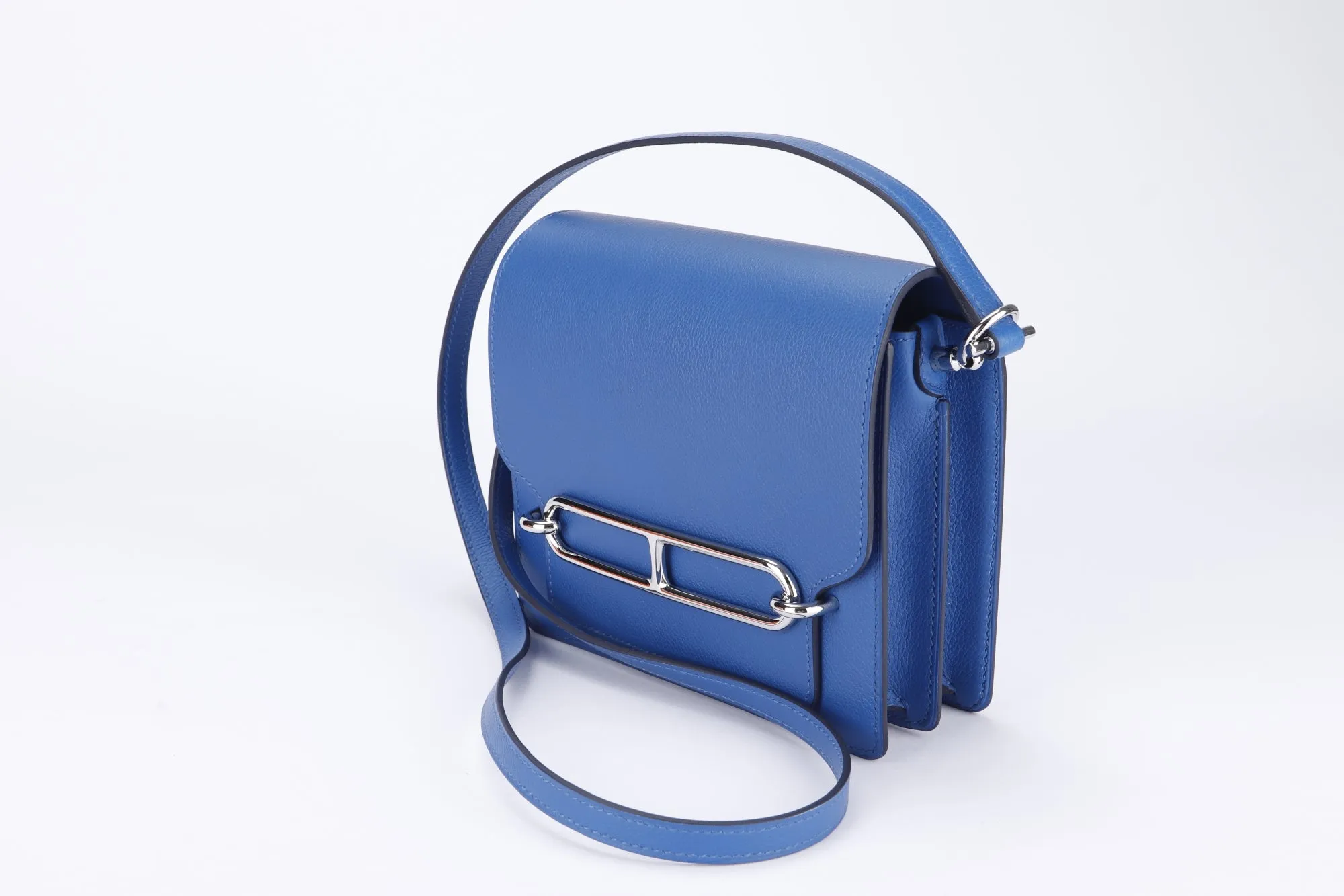 Hermes Mini Roulis, Stamp Z, Blue France Color, Evercolor Leather, Silver Hardware, with Dust Cover & Box
