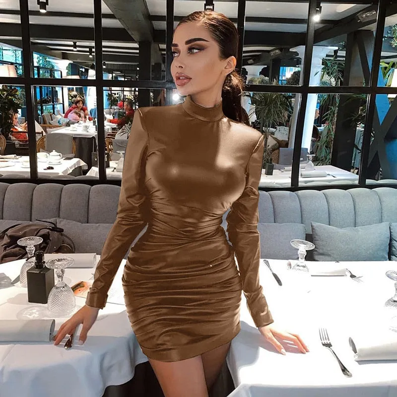 High Neck Retro Leather Dress